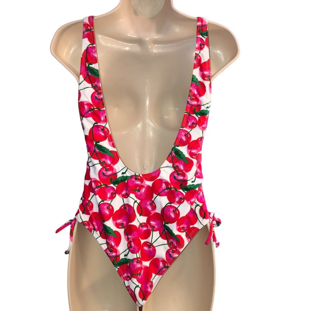 NEW Island Love One Piece Swimsuit Size Medium 5-7 Red Cherry Print - Picture 5 of 11